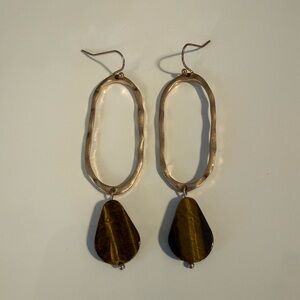 Gold Drop Earrings with Brown Stones